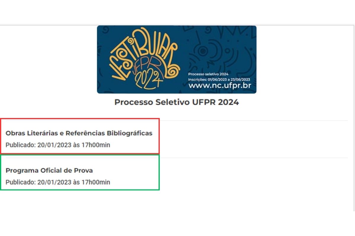 Página do vestibular UFPR 2024 